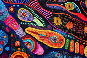 Vibrant Threads. Tapestry. Colorful Woven Textile Background. 