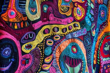 Vibrant Threads. Tapestry. Colorful Woven Textile Background.	