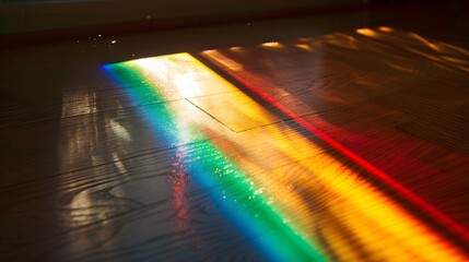 Rainbow Reflection on Wooden Floor