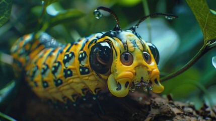 Close up of a caterpillar butterfly on a branch. Suitable for nature and wildlife concepts