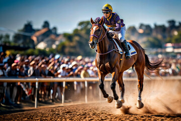 Horse race. Kentucky Derby. Breeders Cup Classic. Prix de L’Arc de Triomphe. Fuchu Racecourse. Zarzuela Racecourse. AI Generated	
