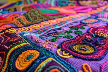 Vibrant Threads. Tapestry. Colorful Woven Textile Background.	