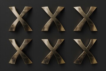 A set of six metal crosses on a black surface. Suitable for religious themes
