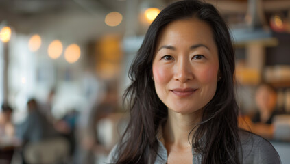 Obraz premium Portrait of a smiling middle-aged Asian woman