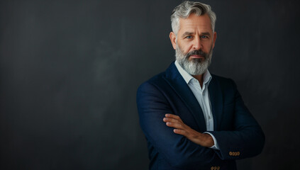 Portrait of a middle-aged businessman on a grey background, template of a businessman 
