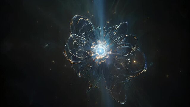 Blue and White Flower Against Black Background