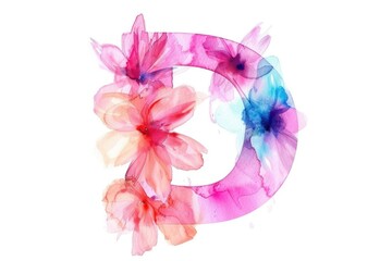 Watercolor painting of the letter D surrounded by delicate flowers. Perfect for floral-themed designs