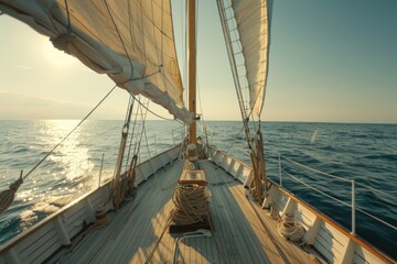 Fototapeta premium A sail boat cruising in the open ocean. Suitable for travel and adventure themes