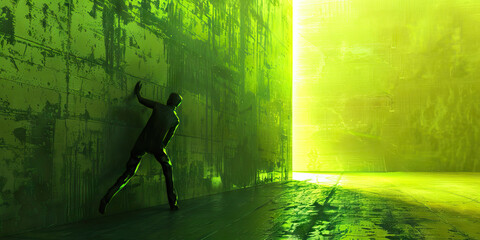Change (Green): A figure pushing against a wall, symbolizing the push for change
