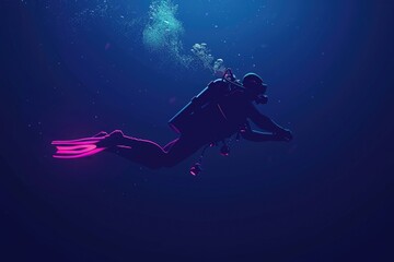 Person in wet suit diving underwater, suitable for underwater exploration themes