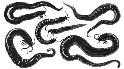 Fototapeta premium Detailed drawing of a group of worms, suitable for educational purposes