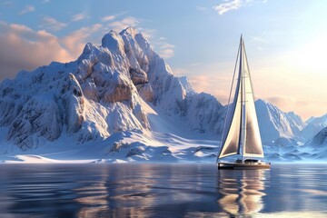 A sailboat peacefully floating on the water. Suitable for travel brochures