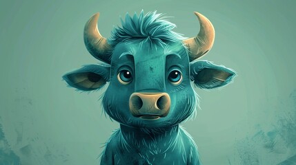 Charming Illustrated Baby Bull With Adorable Features Against Pastel Green Background, Showcasing Digital Art Style For Children's Decor, Wall Art, Holiday-Themed Designs