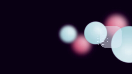 Dark background with peach pink color bubbles in glass morphism style