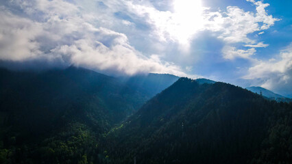 Aerial view of historical Semmering railway bridge in Austria