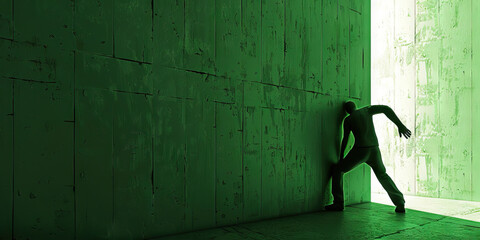 Change (Green): A figure pushing against a wall, symbolizing the push for change