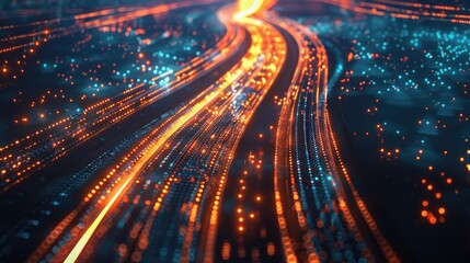 Fototapeta premium Dynamic high-speed data network with slick, glossy, and glowing lines of light