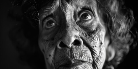 A photo of an old woman in black and white, suitable for various projects