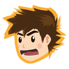 Cute cartoon boy face vector with orange background. Open your mouth and shout. Logo cartoon face on isolated white background. Vector or Illustration.