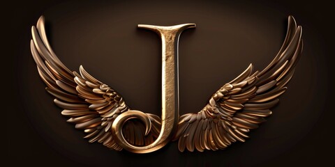 Golden letter J with wings on a black background. Suitable for logos or designs