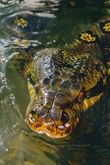Close up of a snake in a body of water. Suitable for nature and wildlife themes