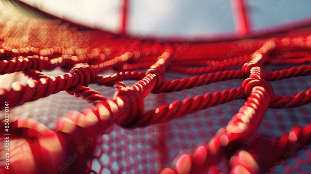 Poster close up of a red net with a clock in the background. suitable for time management concepts