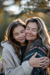 Fototapeta premium Loving embrace between mother and teenage daughter