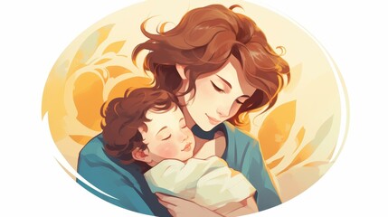 Heartwarming depiction of mother and newborn, emitting love and warmth, ideal for parenting themes or clean design aesthetics.