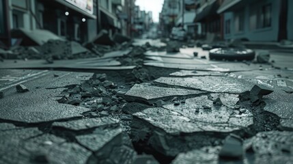 A street covered in broken glass. Ideal for illustrating urban decay or danger