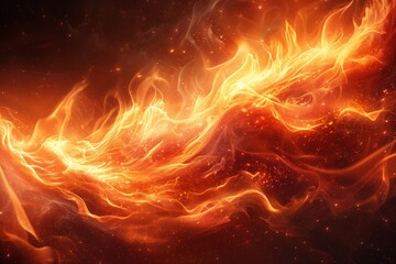 Vibrant abstract artwork of fire swirls and twinkling light particles on dark background