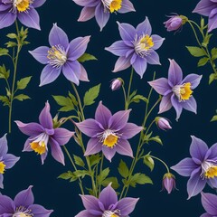 Purple and Yellow Flowers on a Deep Blue Background