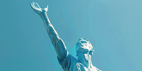Celestial Strive: A figure stretching towards the heavens, embodying hope and ambition, with a soft pastel blue hue evocative of serenity and peace.