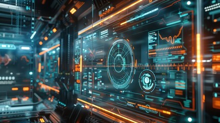 Fototapeta premium Modern HUD screen monitor technology data and diagram presentation background.