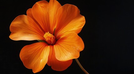 An orange Snapdragon flower isolated on a matte black background, creating a striking contrast that highlights the intricate details and bright color of the flower.