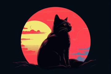 Cat silhouette, flat design, side view, minimalistic theme, animation, splitcomplementary color scheme