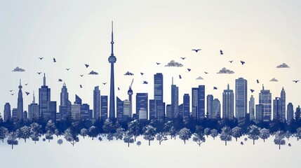 minimal line art illustration of a city skyline, a sleek and simple architectural design concept