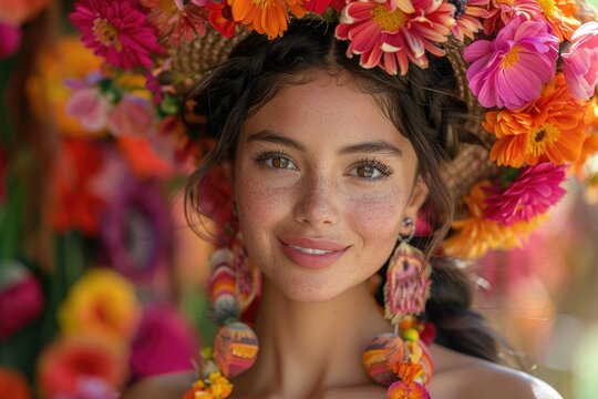Vibrant floral jubilee, merry feria de las flores, blossoms - rejoicing in the lively celebration of Colombia's flower festival, where vibrant blossoms paint the town with beauty and joy.