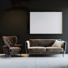 sofa with dark black wall UHD Wallpapar