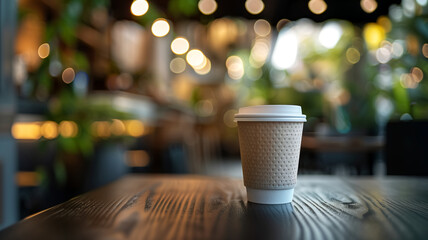 a minimal style of black coffee in a plain white colour paper cup with a blurred background