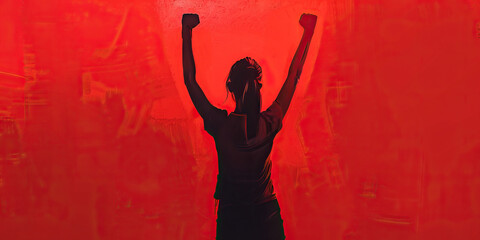 The Unwavering Spirit of Gen Z: A figure, adorned in red, symbolizing the indomitable courage of youth protesters, defiantly standing their ground in the midst of adversity