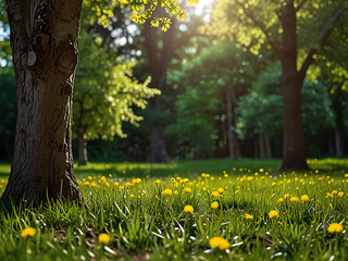 Fototapeta premium Background Green Field with Wildflowers Flowers 