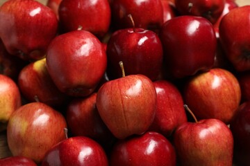 Fresh ripe red apples as background, closeup