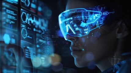 A man wearing glasses in front of a technology monitor screen