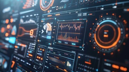 Fototapeta premium Modern HUD screen monitor technology data and diagram presentation background.