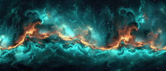 Obraz premium Luxurious Teal and Orange Paint Swirls Marbling Background Artistic Seamless Design Pattern Texture