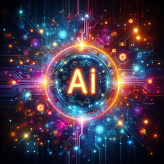 Cognitive Computing, Tech Apparatus, Cyber Systems, Decorative Graphic, Microcomputer, Monogram, Ultra-Modern, Data Points, Wired World, AI Minds