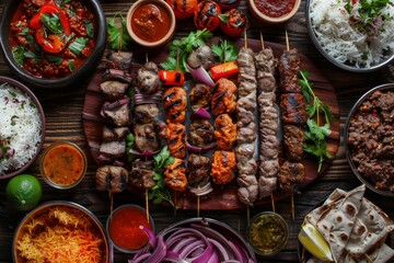 Assorted Grilled Meat and Vegetables with Dips and Sides