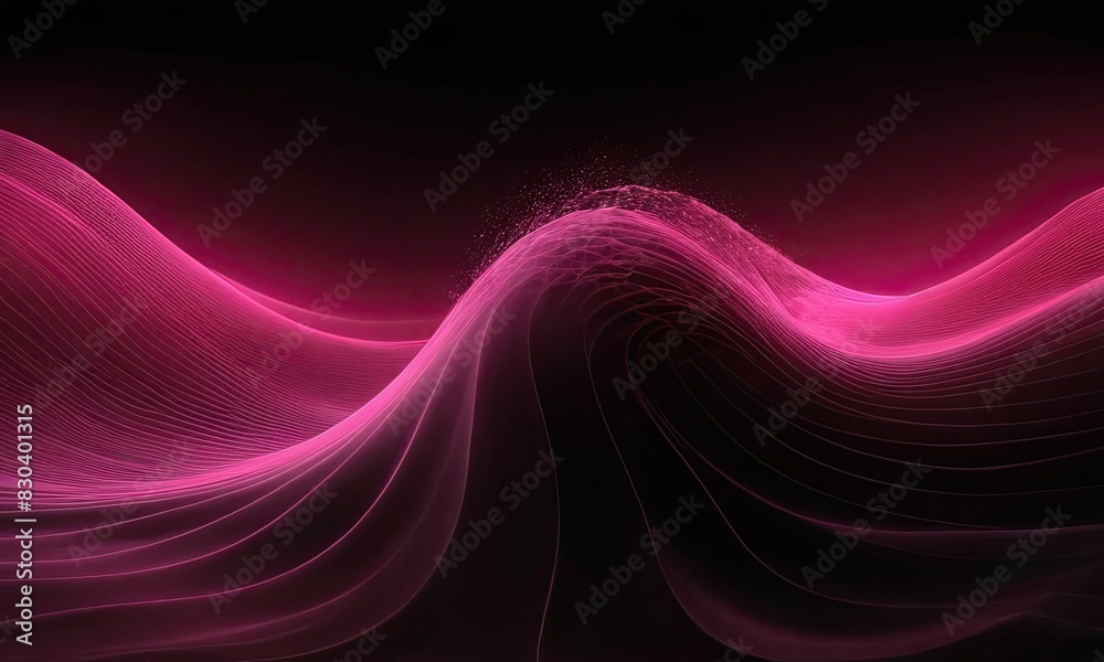 Wall mural abstract wave pattern with a pink color on a black background