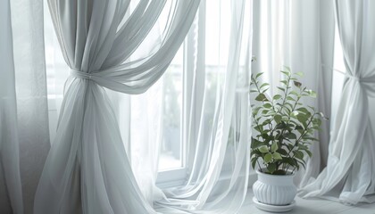 Light grey window curtains 
