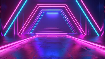 Futuristic sci-fi corridor geometric glowing neon lines background